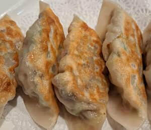 H03. Pan Fried Vegetable Dumpling $10.00 Pan-fried dumplings filled with napa cabbage, carrots, and shiitake mushrooms