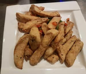 16. King Oyster Mushroom $12.00 Spicy sautéed fried king oyster mushrooms with diced bell peppers and onions