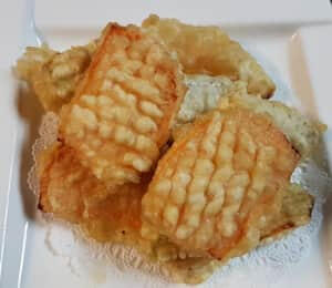 10. Yam, Taro, Pumpkin Tempura $10.00 Deep-fried sweet potato, taro, and pumpkin with a tempura soy sauce on the side