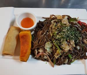 L07. Stir Fried Soba Noodle Lunch $15.00 Japanese-style stir-fried soba noodles with cabbage, dry tofu, bell peppers, shiitake mushrooms, carrots, and onions