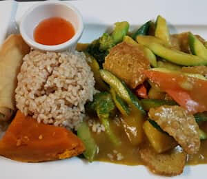 L17. Malaysian Curry Stew Lunch (Spicy) $15.00 Sautéed soy protein in a coconut curry with broccoli, carrots, zucchini, and potatoes