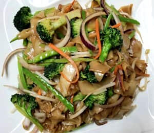 12. Mixed Vegetable Chow Fun $17.00 Stir-fried flat rice noodles with carrots, snow peas, broccoli, bean sprouts, and onions