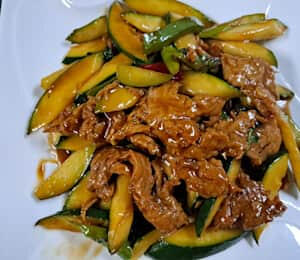 D11. Basil Vegan Chicken $19.00 Sautéed slices of tender soy protein with zucchini, asparagus, bell peppers, and basil